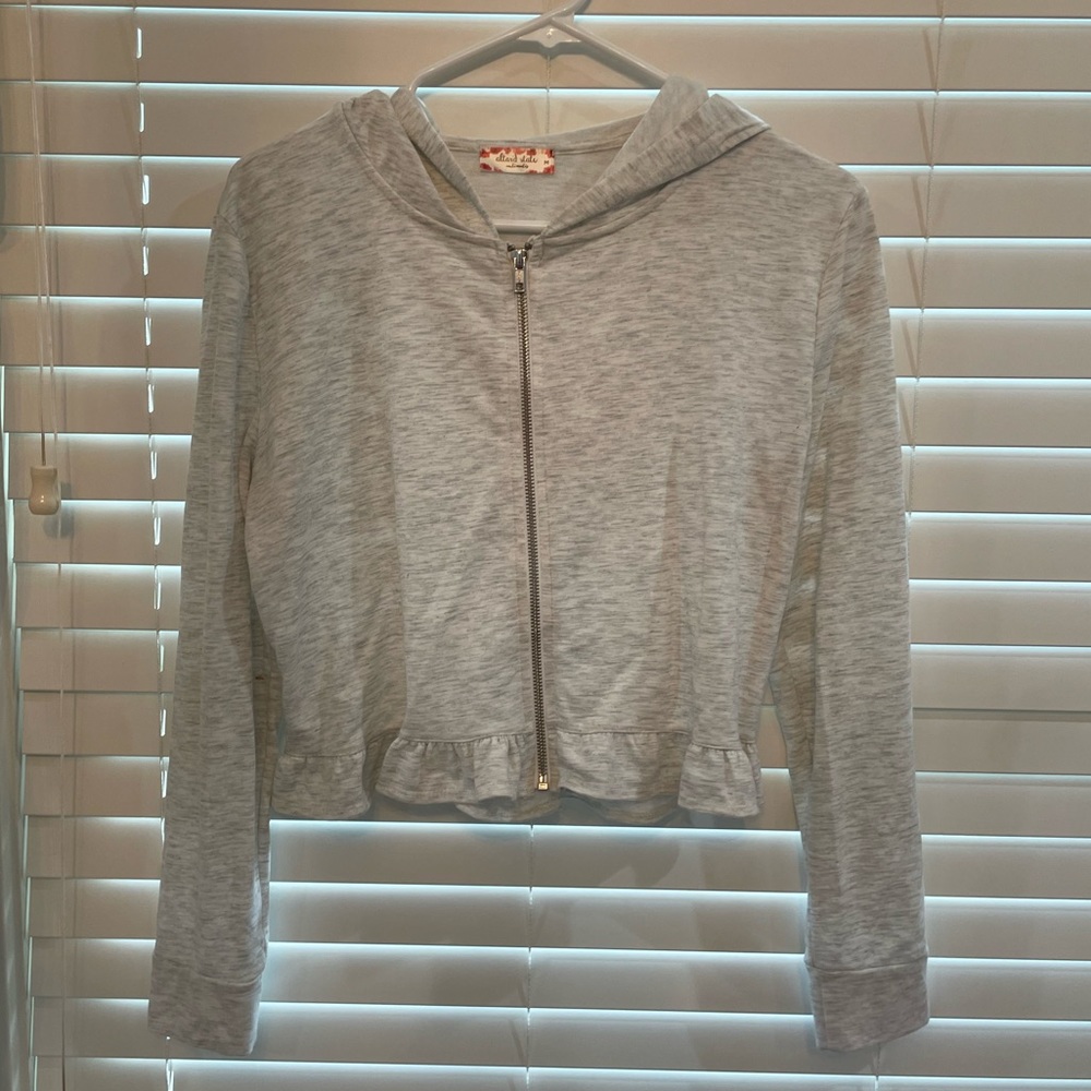 light grey cropped zip up jacket with hood